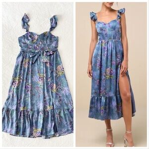 Lulu's Blue Floral Midi Dress
